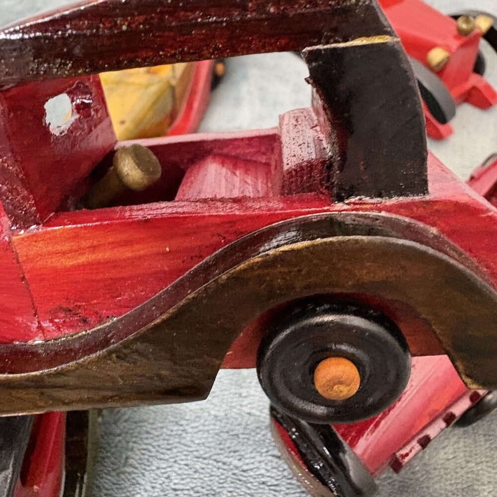 Lot 6 Vintage Handmade Wooden Cars Vehicles Toys Trucks Trains Handmade Painted - Picture 9 of 16